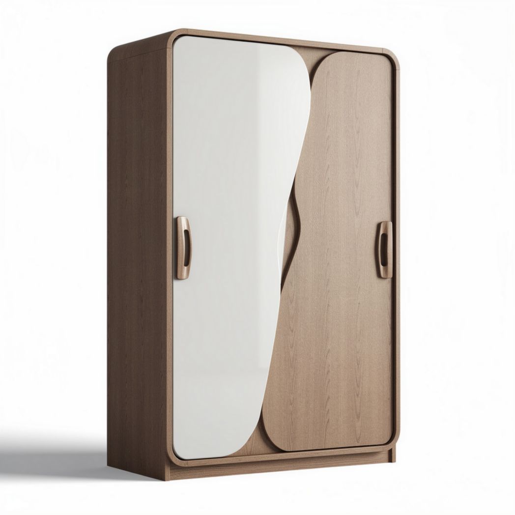 Wooden wardrobe with sliding doors and mirrored front 180 x 100 x 60cm