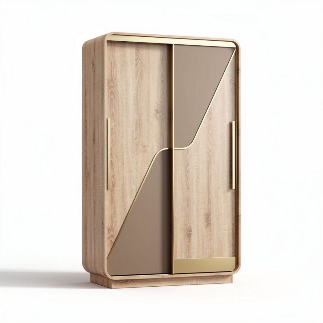 Modern wooden wardrobe with sliding doors and golden accents 90 x 45 x 120cm
