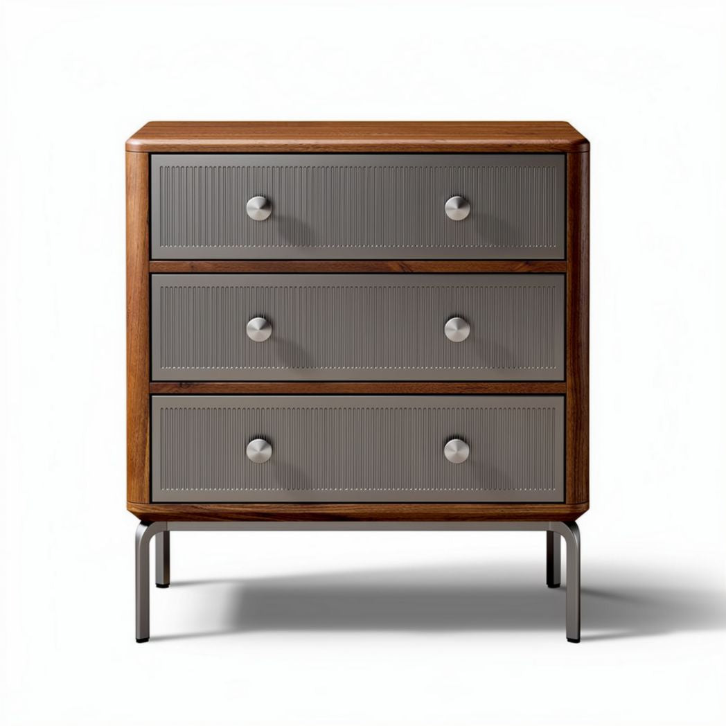 Three-drawer nightstand with wooden frame and gray fronts 50 x 40 x 75cm