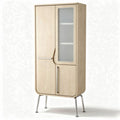 Wooden storage cabinet with glass doors and metal legs 80 x 40 x 180cm