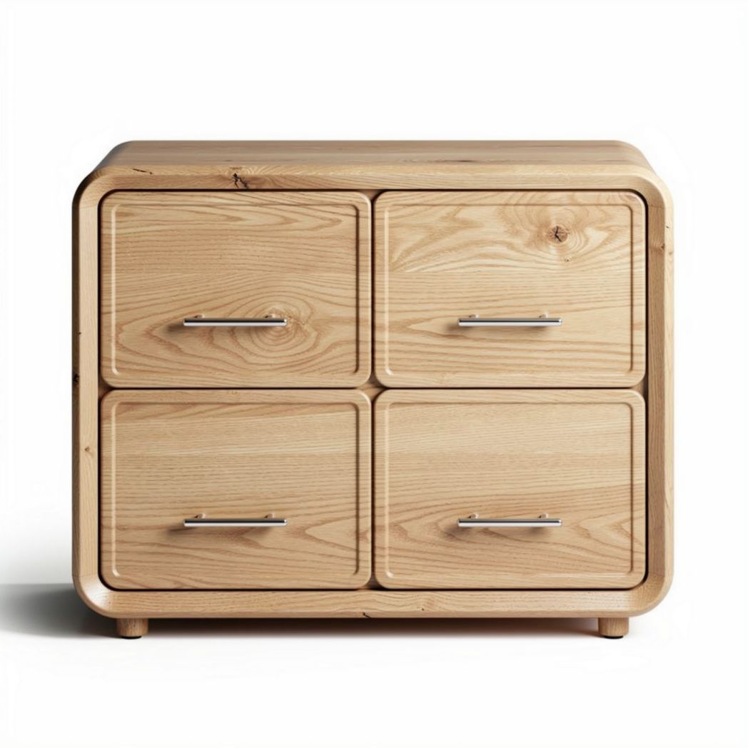 Natural wood storage cabinet with four drawers and rounded edges 60 x 40 x 40cm