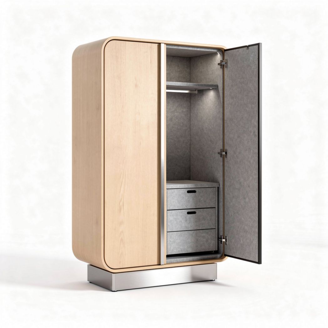 Wooden storage cabinet with blue interior and multiple drawers 80 x 40 x 180cm