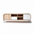 Lacquered wood television stand with storage compartment in white and oak finish