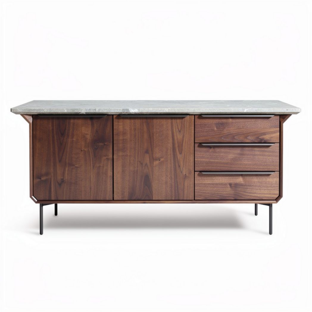 Wooden sideboard with white top and three doors 150 x 40 x 75cm