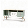 Modern minimalist desk with storage compartments in light green and wood finish 120 x 60 x 75cm