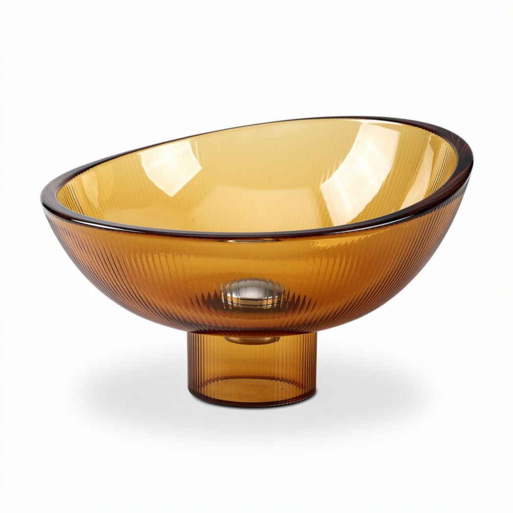 Amber glass decorative bowl 25 x 25 x 10cm for tabletop centerpieces
