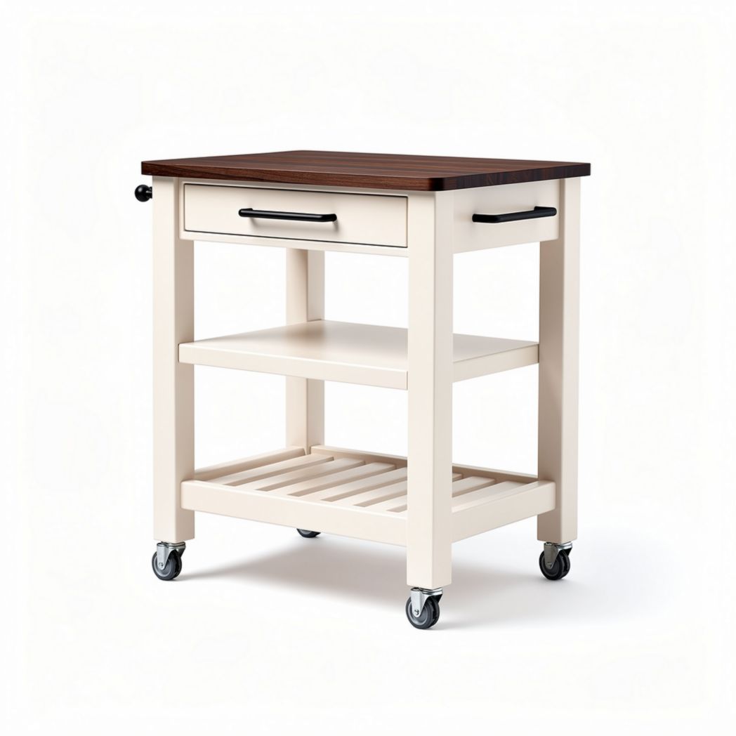 Utility kitchen cart with wood top and storage shelf 80 x 50 x 90cm