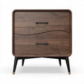 Wooden nightstand with carved design and black metal legs 60 x 40 x 50cm