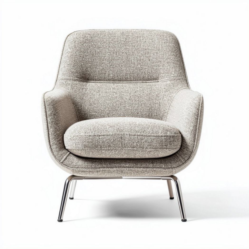 Fabric lounge chair with metal legs in light beige color 80 x 80 x 90cm